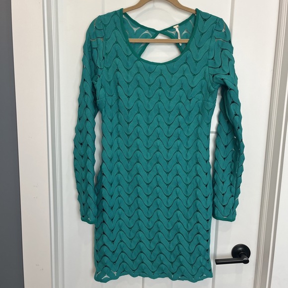 Free People Dresses & Skirts - Free People Wild Thing Emerald Green Crochet Dress Size Medium Preppy Boho Party